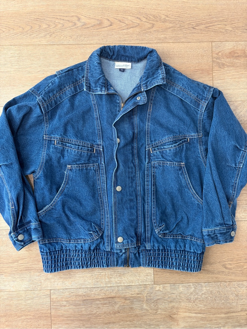 Universal Thread Denim Utility Bomber Jacket Medium Blue Oversized Workwear
